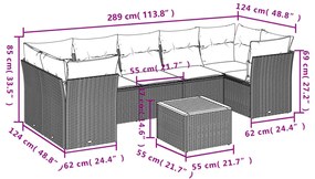 8 pcs conjunto de sofás p/ jardim com almofadões vime PE bege