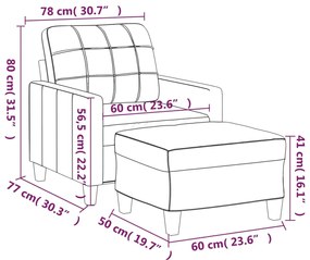 Poltrona com apoio de pés couro artificial 60 cm cor creme