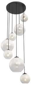 Candeeiro suspenso moderno preto com vidro branco redondo 7 luzes - Misty Moderno