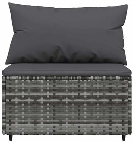 4 pcs conjunto lounge de jardim c/ almofadões vime PE cinzento