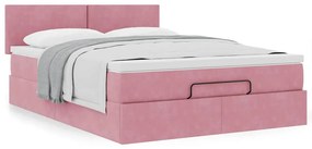 Estrutura de cama otomana com colchão 140x190 cm veludo rosa