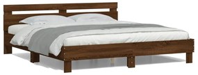 Estrutura cama cabeceira/luzes LED 160x200 cm carvalho castanho