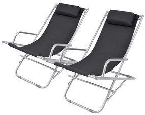 Cadeiras de jardim reclináveis 2 pcs aço preto