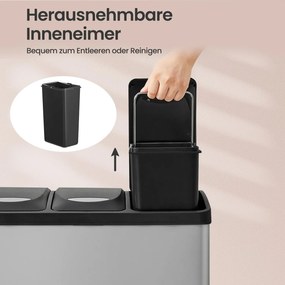 Caixote do lixo para cozinha 3 compartimentos x 8 L, 47 x 28,3 x 39,5 cm cinzento + preto