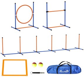 PawHut Jogo de Agilidade para Cães de 4 Peças com Piquetes para Slalom Zona de Descanso Valla e Anel de Salto Laranja e Azul | Aosom Portugal