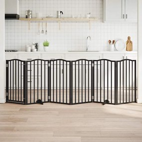 vidaXL Portão p/ cães com porta dobrável 6 painéis 300 cm álamo preto