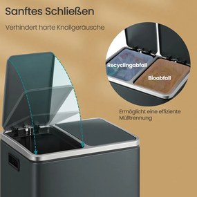 Caixote do lixo com 2 compartimentos 41 x 31,5 x 47 cm verde acinzentado