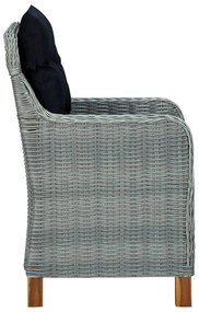 9 pcs conj. jantar exterior + almofadões vime PE cinzento-claro