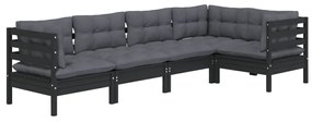 5 pcs conjunto lounge de jardim c/ almofadões pinho maciço