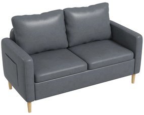Sofá de 2 Lugares Estofado em Poliéster com 2 Bolsos Laterais Apoio para os Braços e Pés de Madeira 143x76x83 cm Cinza