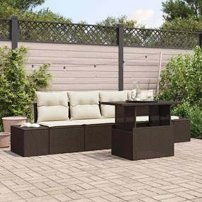 vidaXL Conjunto de Sofá de Jardim de 5 Peças com Almofadas Marrom Rattan Poliéster