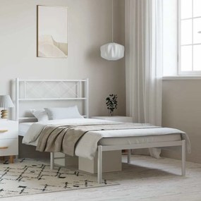 Estrutura de cama com cabeceira 100x190 cm metal branco