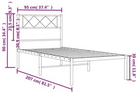 Estrutura de cama com cabeceira 90x200 cm metal branco