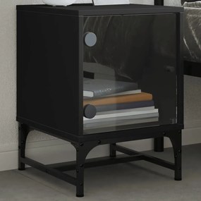 vidaXL Mesa de cabeceira c/ porta de vidro 35x37x50 cm preto