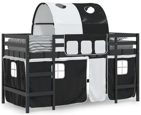 Cama alta criança c/ túnel 90x190 cm pinho maciço branco/preto