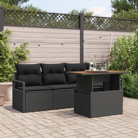 Conjunto de Sofá de Jardim de 5 Peças com Almofadas Preto de Rattan Po