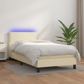 vidaXL Cama box spring c/ colchão/LED 100x200cm couro artificial creme