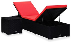 Espreguiçadeira com almofadão e mesa de centro vime PE vermelho