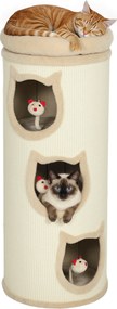 Cilindro para arranhar, torre para arranhar em sisal com borda em pelúcia, 3 níveis com plataforma, estável, Ø 38 x 96 cm, creme