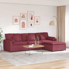 vidaXL Sofá modular com pufes e almofadas vermelho tinto