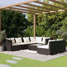 vidaXL 8 pcs conjunto lounge de jardim c/ almofadões vime PE preto