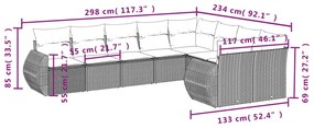 9 pcs conjunto sofás p/ jardim c/ almofadões vime PE castanho