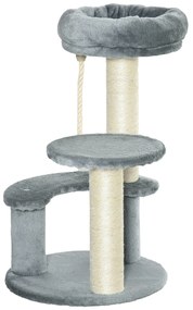 PawHut Árvore Arranhador para Gatos Ø40x65 cm com Cama Plataformas em Pelúcia Corda Suspensa e Poste com Corda de Sisal Cinza