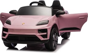 Carro elétrico para crianças até 5 anos Porsche Macan Turbo 12V, com bateria de lítio, Pneus de borracha, Controle remoto Rosa