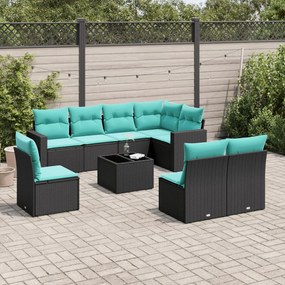 vidaXL 9 pcs conjunto de sofás p/ jardim c/ almofadões vime PE preto