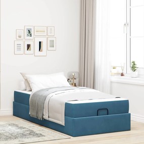 vidaXL Estrutura de cama com colchão com colchão 2 pcs Azul Veludo