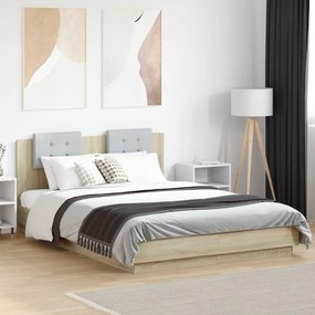 Estrutura cama c/ cabeceira/luzes LED 140x200cm carvalho sonoma