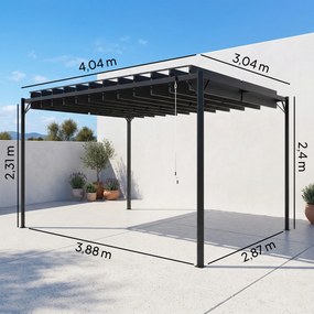 Pérgola de Jardim 3x4 m com Proteção UPF50+ Gazebo com Telhado Ajustável Estrutura de Metal para Exterior Cinzento Escuro