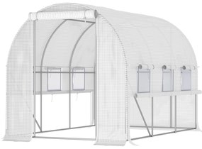 Outsunny Estufa de Jardim Túnel Estufa Túnel 6 ㎡ com 6 Janelas Porta Enrolável Lona PP Estrutura em Aço Galvanizado Branco | Aosom Portugal