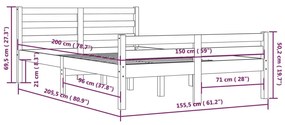 Estrutura de cama king 150x200 cm madeira maciça cinza