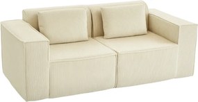 Sofá de 3 Lugares Sofá de Sala 202x90x76 cm Revestido em Veludo Cotelê Acolchoamento Espesso e 2 Almofadas Bege