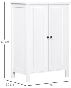 Armário Casa de Banho com 2 Portas e 2 Prateleiras Internas Ajustáveis Móvel Auxiliar de Armazenamento para Sala de Estar Cozinha 60x30x80cm Branco