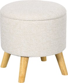 HOMCOM Puff Redondo Repousa Pés com Baú de Arrumação e Pés em Madeira Design Moderno Creme | Aosom Portugal