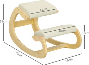 Cadeira Ergonómica de Joelhos com Almofadas Acolchoadas Estrutura de Madeira para Melhor Postura Escritório 55x85x55 cm Creme