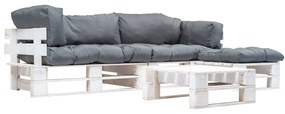 vidaXL Sofás de paletes jardim 4 pcs almofadões cinzentos madeira