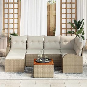 Conjunto de Sofá de Jardim 7 pcs Bege, branco Grande