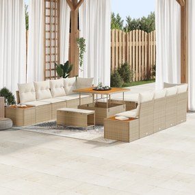 Conjunto de Sofá de Jardim vidaXL com Almofadas Bege Vime Sintético Ac
