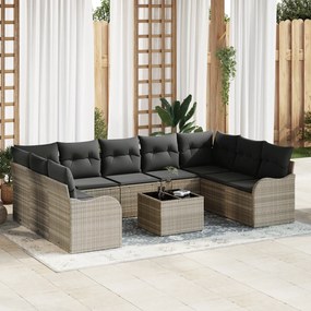 Conjunto de Sofá de Jardim vidaXL de 10 Peças com Almofadas Cinza Ratt