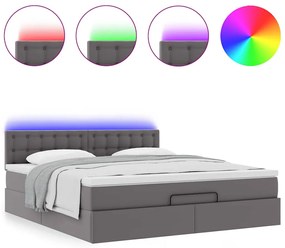 Cama otomana com colchões &amp; LEDs 180x200 cm couro artificial