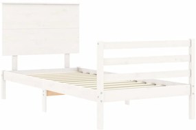 Estrutura cama de solteiro c/ cabeceira madeira maciça branco