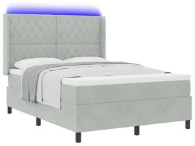 Cama Box Spring vidaXL com Colchão e Luz LED Cinza Claro 140x190 cm Ve
