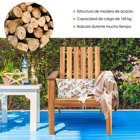 Cadeira de jardim ergonómica de madeira de acácia Adirondack com braços Jardim Piscina Terraço Piscina 69 x 73 x 85 cm Natural