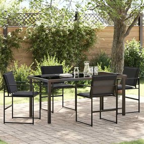 vidaXL Conjunto de 5 Peças de Jantar para Jardim com Almofadas Preto Textilene e Aço