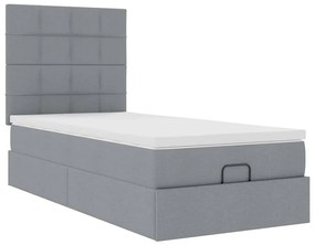 Cama Otomana com colchão &amp; LEDs 90x200 cm tecido cinzento claro