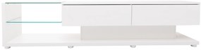 Armário de TV móvel Branco brilhante com moldura de vidro e iluminação em LED, 170x36x38cm, Branco