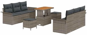 Conjunto de Sofás para Jardim 9 Peças com Almofadas Cinza Rattan Polié
